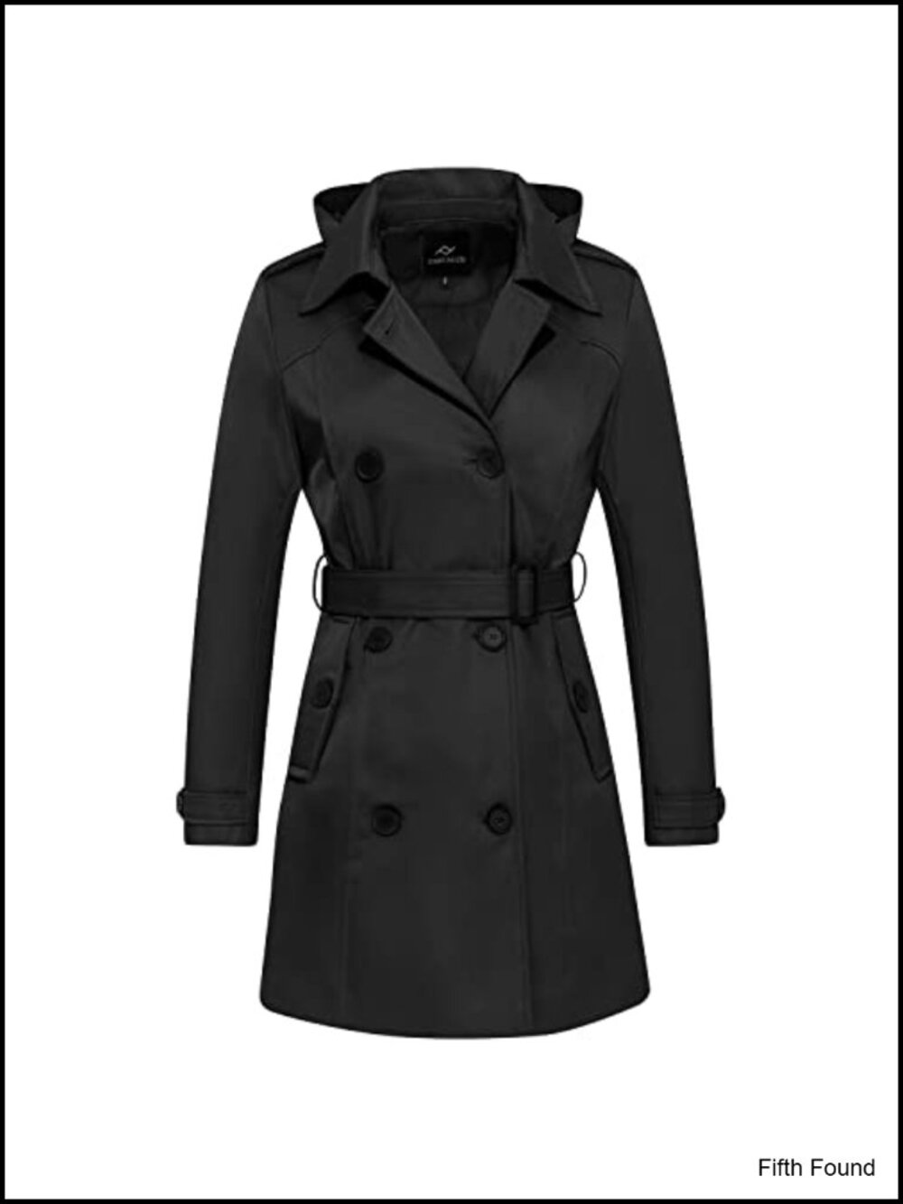 Waterproof Trench Coat Double Breasted Belted Overcoat Removable Hood